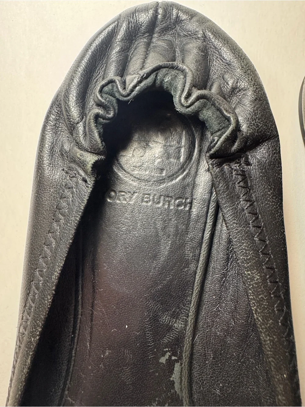 Tory Burch Black Leather Ballet Flats with Silver Logo Medallions